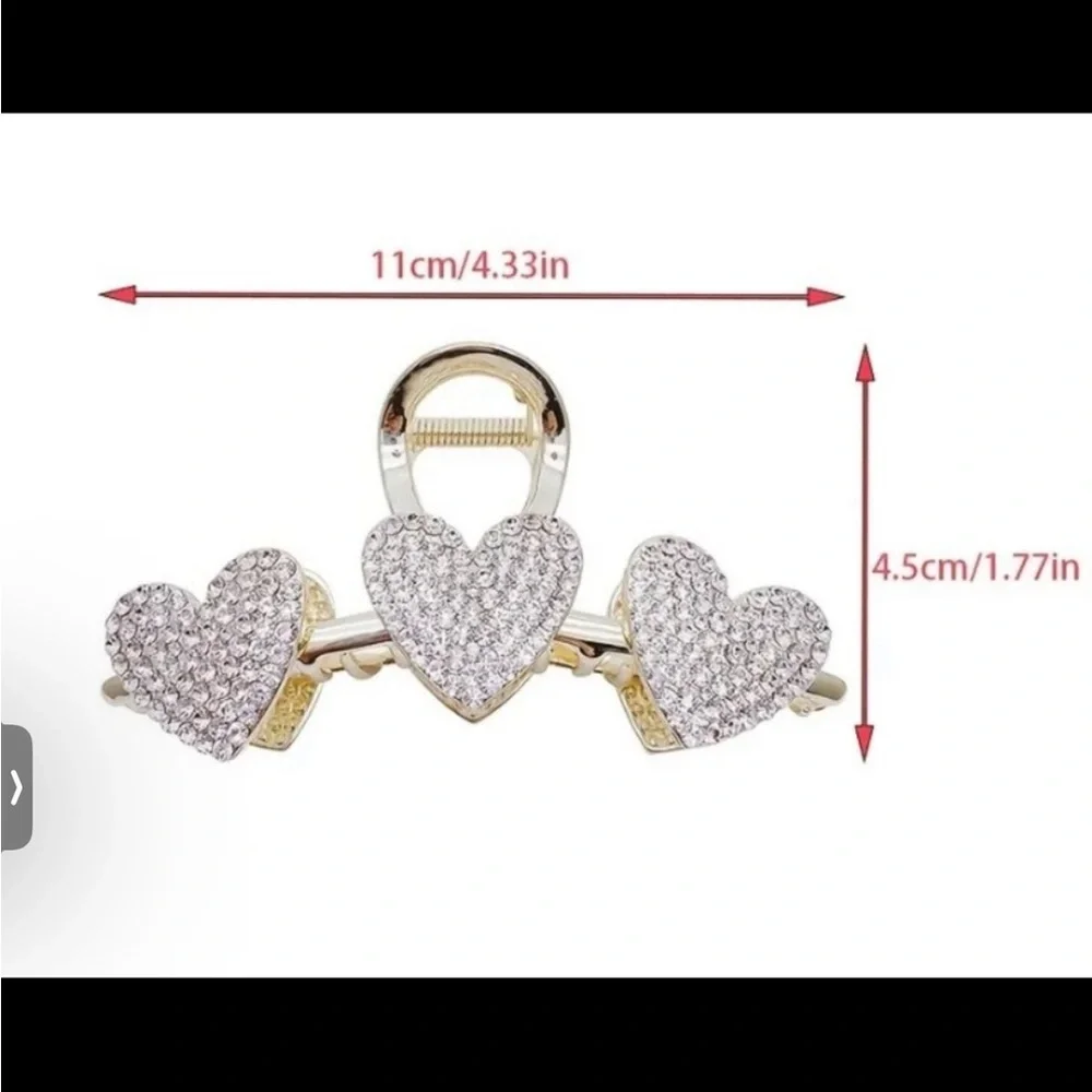 Elegant Gold Heart Hair Clip 2 Golden Hair Clip Heart 1 Rhinestone Hair Clip - Picture 5 of 9
